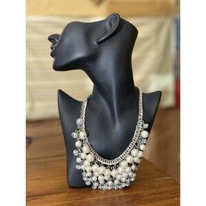 Vintage CJ Signed Faux Pearl Bob Layered White Bead Necklace